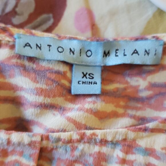 Antonio Melanii 100% Silk Blouse Pink & Cream Aztec Career Short Sleeve.‎ XS. - Picture 3 of 5